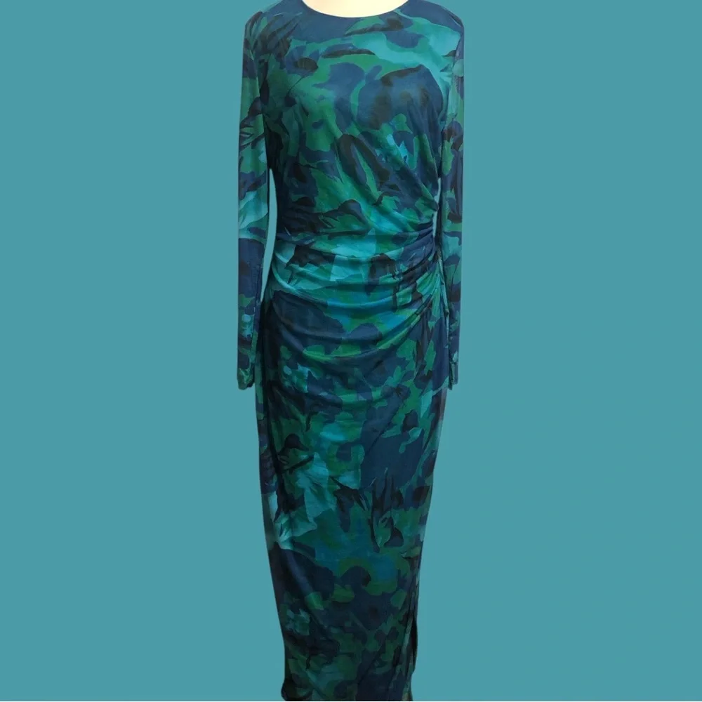 Green and Blue Long Sleeve Bodycon Dress for Night Out - Picture 11 of 15